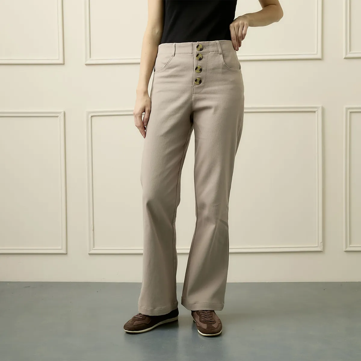 BASEMENT - Pantalón Wide Leg Tiro Alto Mujer Basement