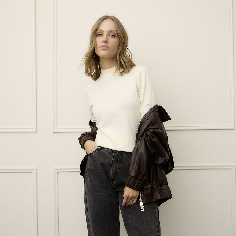 Sweater Manga Larga Mujer Cuello Alto Liso