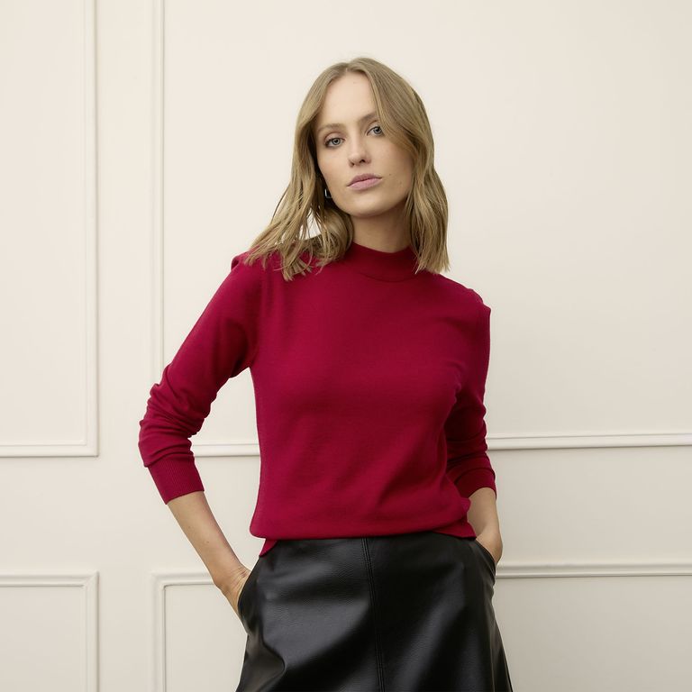 Sweater Manga Larga Mujer Cuello Alto Liso