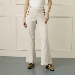 BASEMENT - Pantalón Tiro Alto Botones Mujer