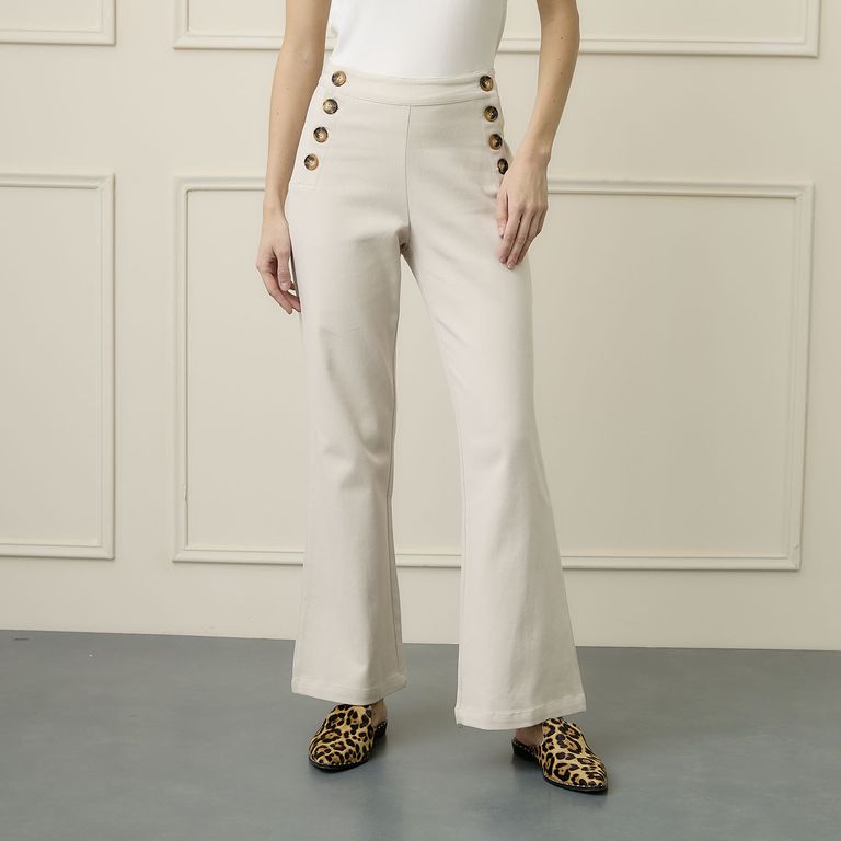 Pantalón Tiro Alto Botones Mujer