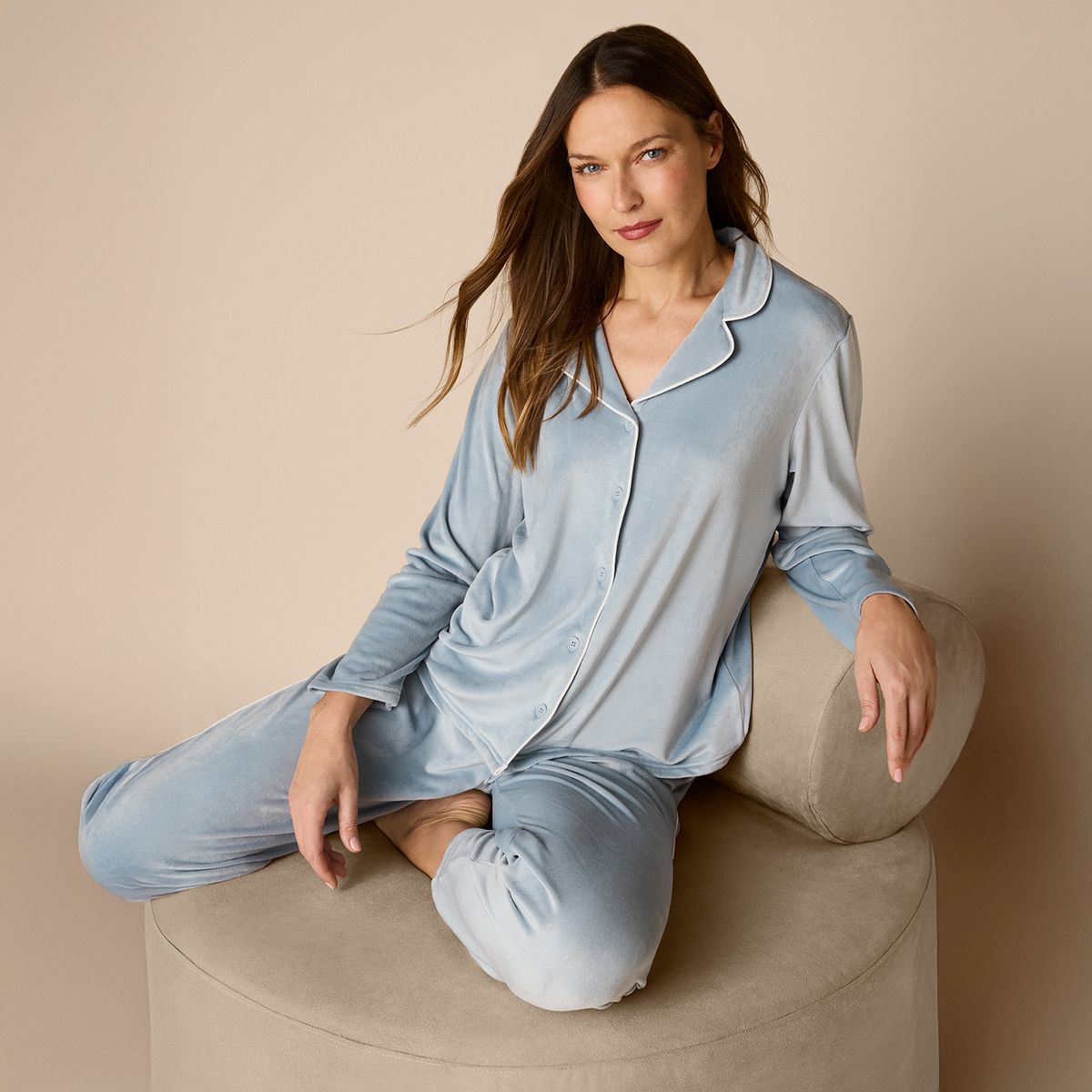BLU - Pijama Camisero Polar Velvet Mujer Blu