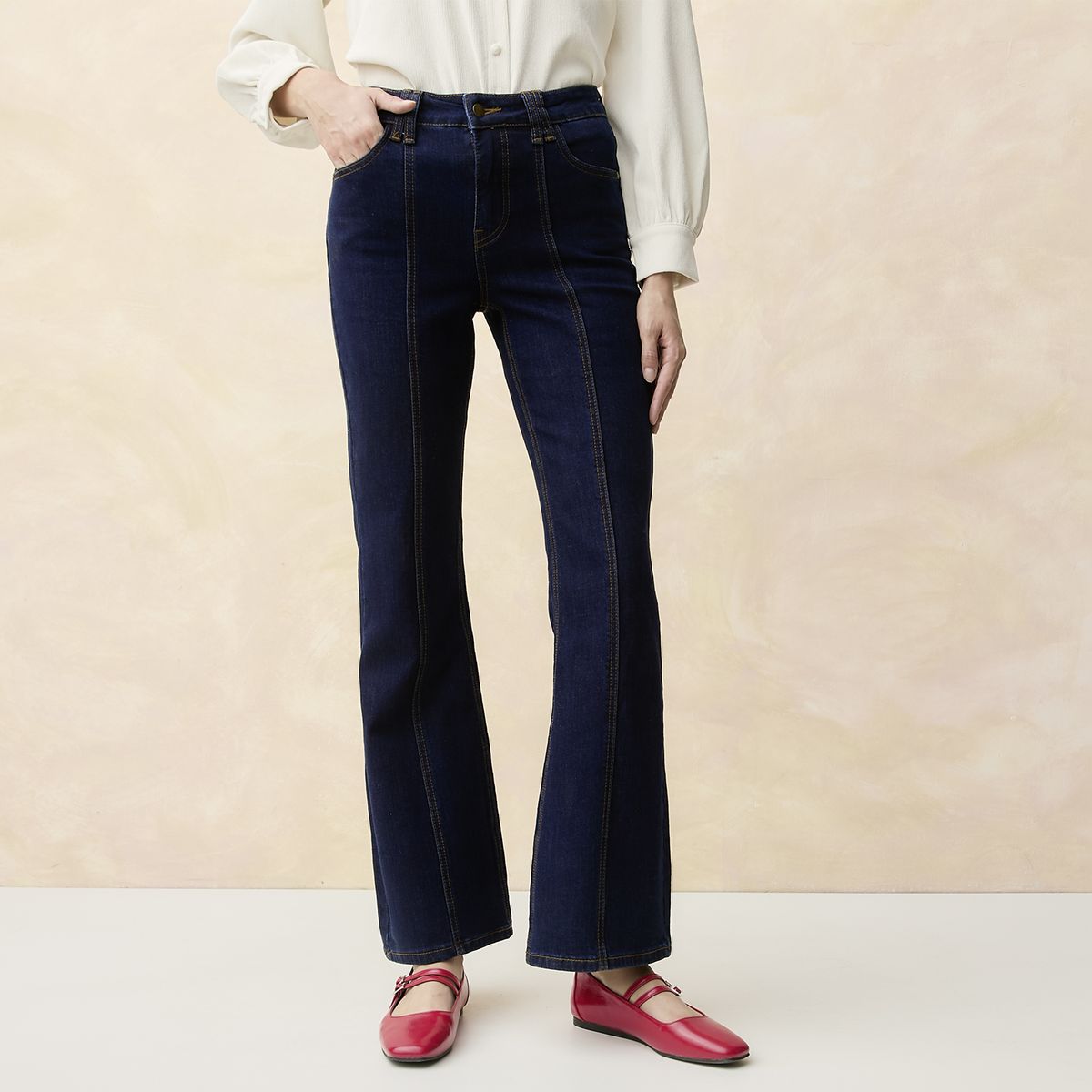 ELLE - Jeans Straight Tiro Alto Mujer Elle