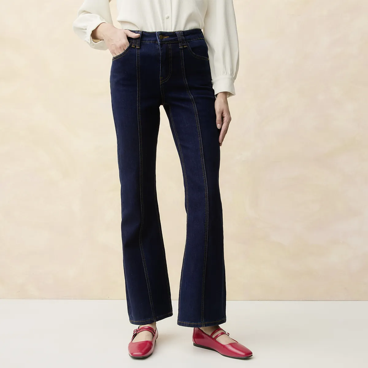 ELLE - Jeans Straight Tiro Alto Mujer Elle