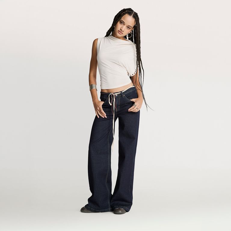 Jeans Wide Leg Tiro Bajo Mujer