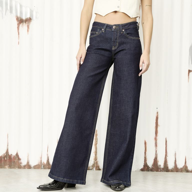 Jeans Wide Leg Tiro Bajo Mujer