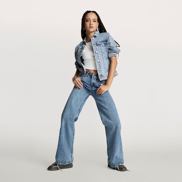 Jeans Wide Leg Tiro Bajo Mujer