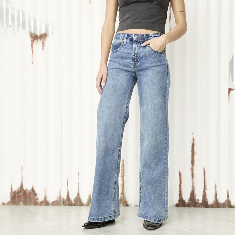 Jeans Wide Leg Tiro Bajo Mujer