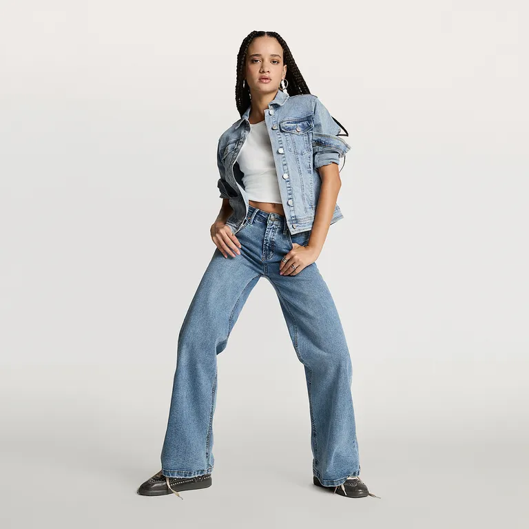 Jeans Wide Leg Tiro Bajo Mujer