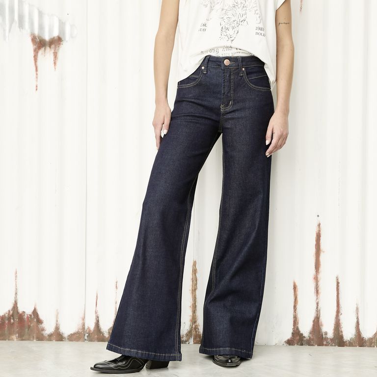 Jeans Wide Leg Tiro Bajo Mujer