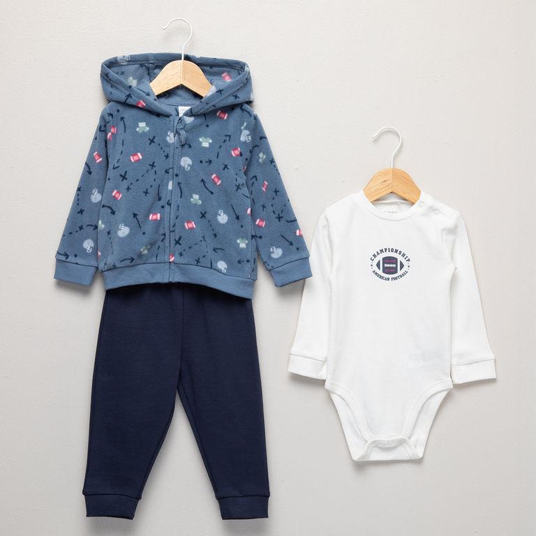 Conjunto Bebé Niño Pantalón de Buzo + Body + Polerón de Polar