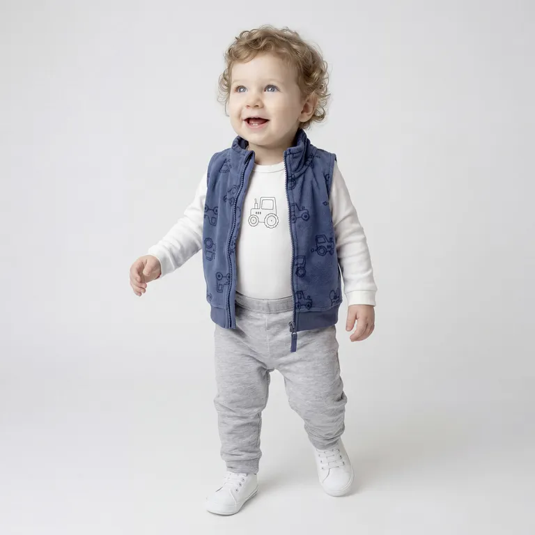 Conjunto Bebé Niño Pantalón de Buzo + Body + Polerón de Polar Sin Mangas
