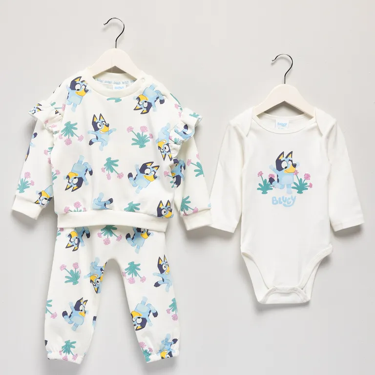 BLUEY Conjunto Bebe Poleron Más Pantalon De Buzo Y Body