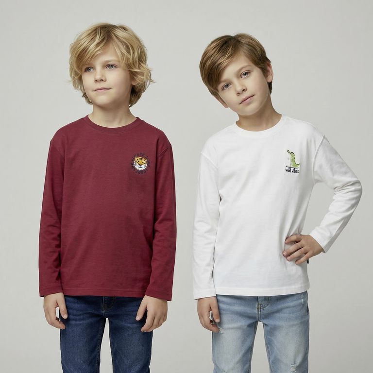 YAMP Pack de 2 Poleras Niño Manga Larga Algodón