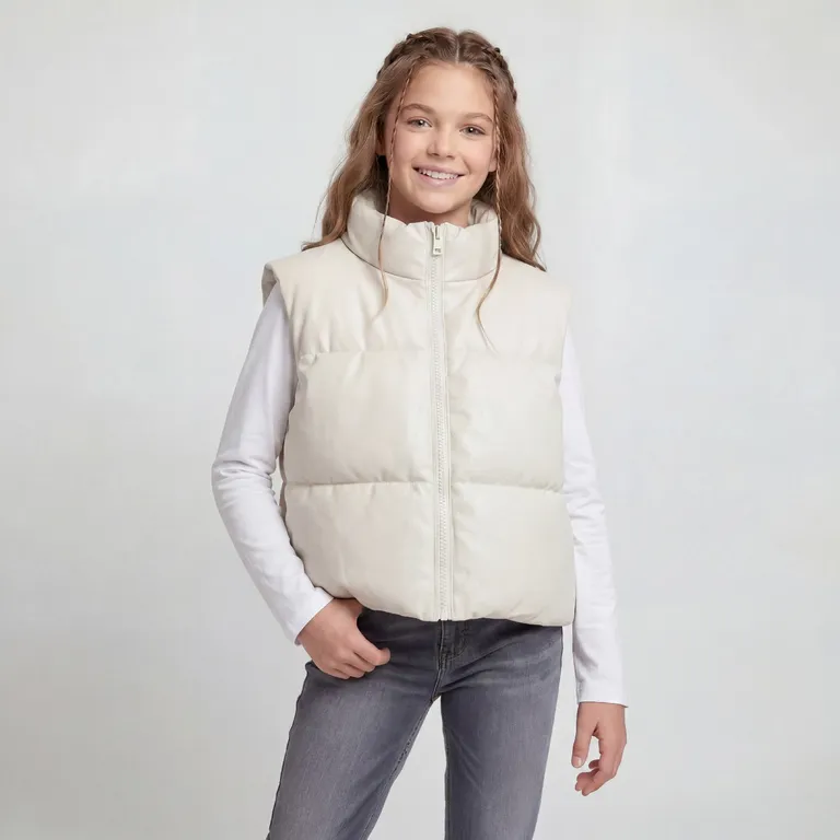 Parka Niña Sin Mangas Efecto Cuero