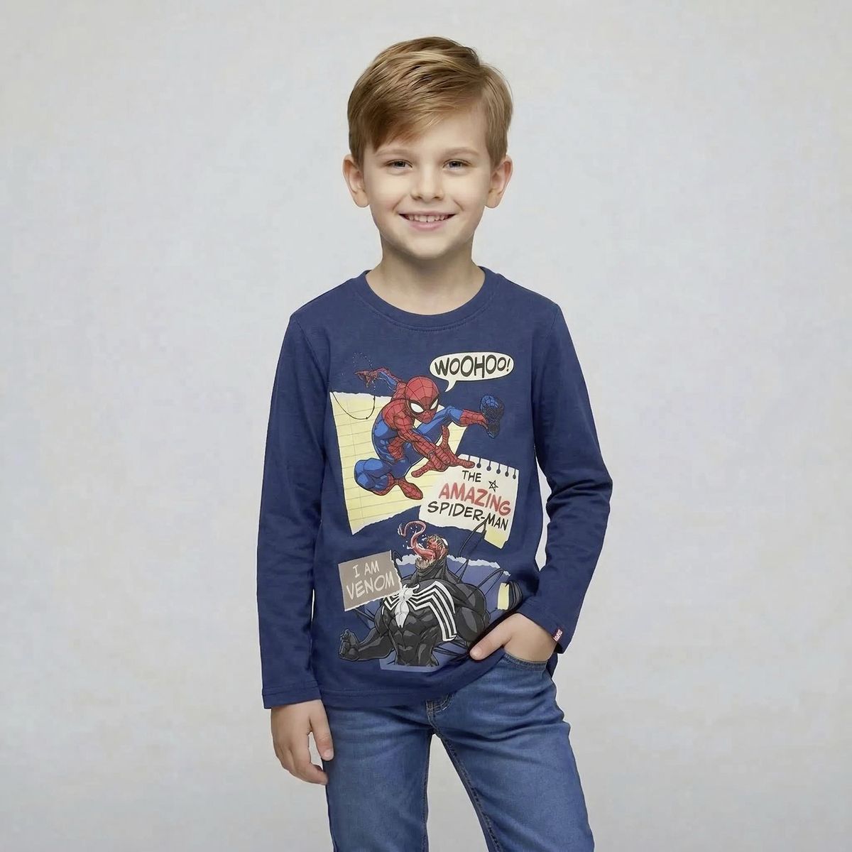 SPIDER MAN - Polera Manga Larga Algodón Niño Spider-Man