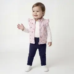 YAMP - Conjunto Bebé Niña Pantalón de Buzo + Body + Polerón de Polar Sin Mangas