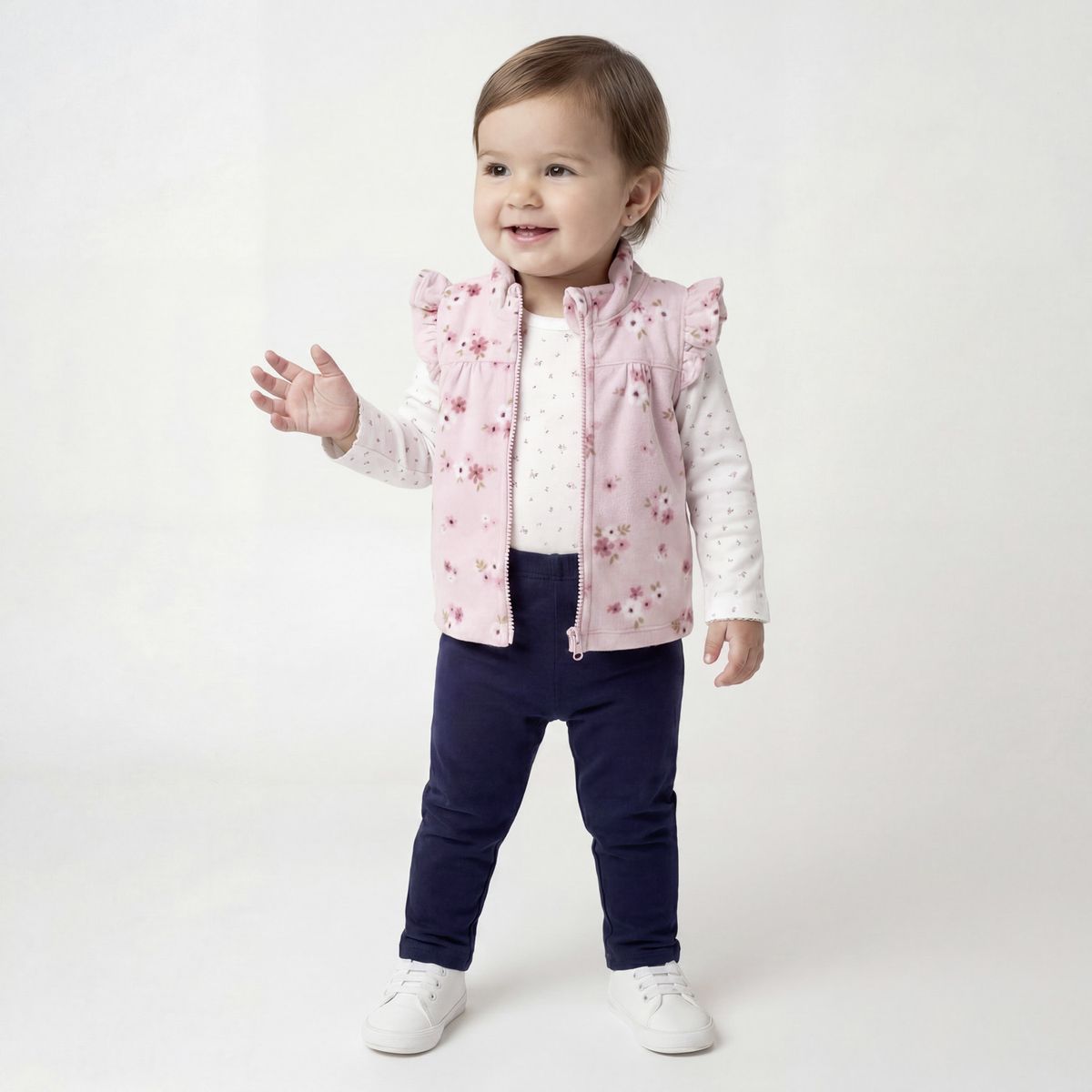 YAMP - Conjunto Bebé Niña Pantalón de Buzo + Body + Polerón de Polar Sin Mangas Yamp