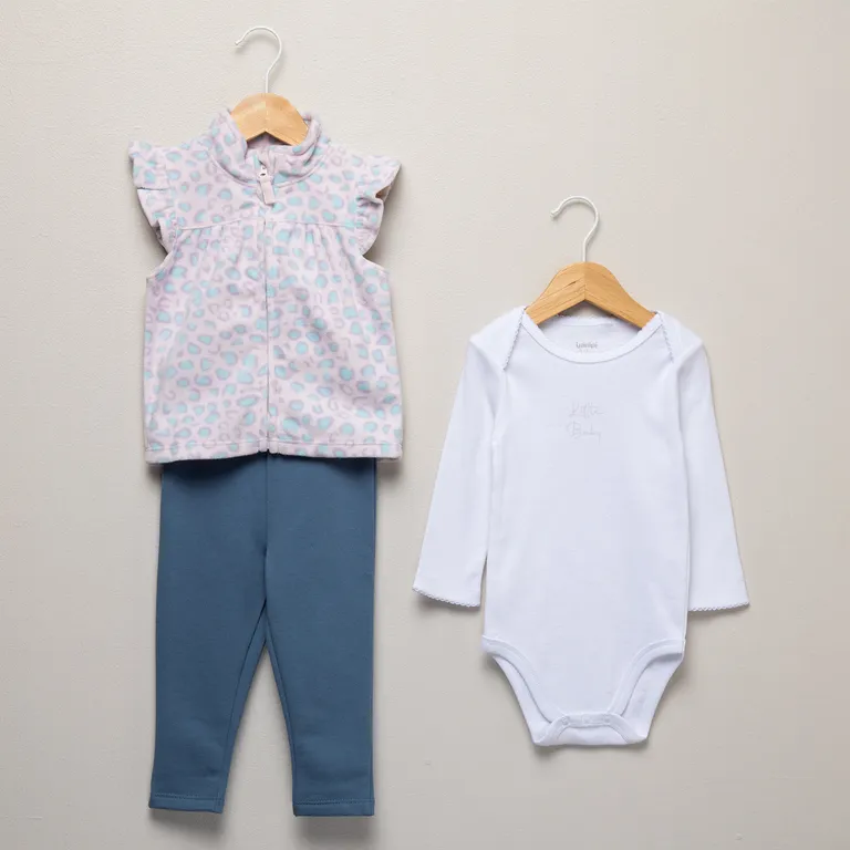 Conjunto Bebé Niña Pantalón de Buzo + Body + Polerón de Polar Sin Mangas