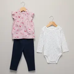 YAMP - Conjunto Bebé Niña Pantalón de Buzo + Body + Polerón de Polar Sin Mangas