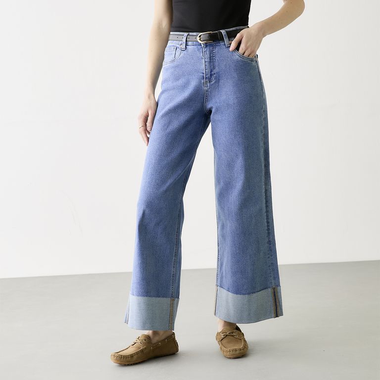 Jeans Folded Wide Leg Mujer