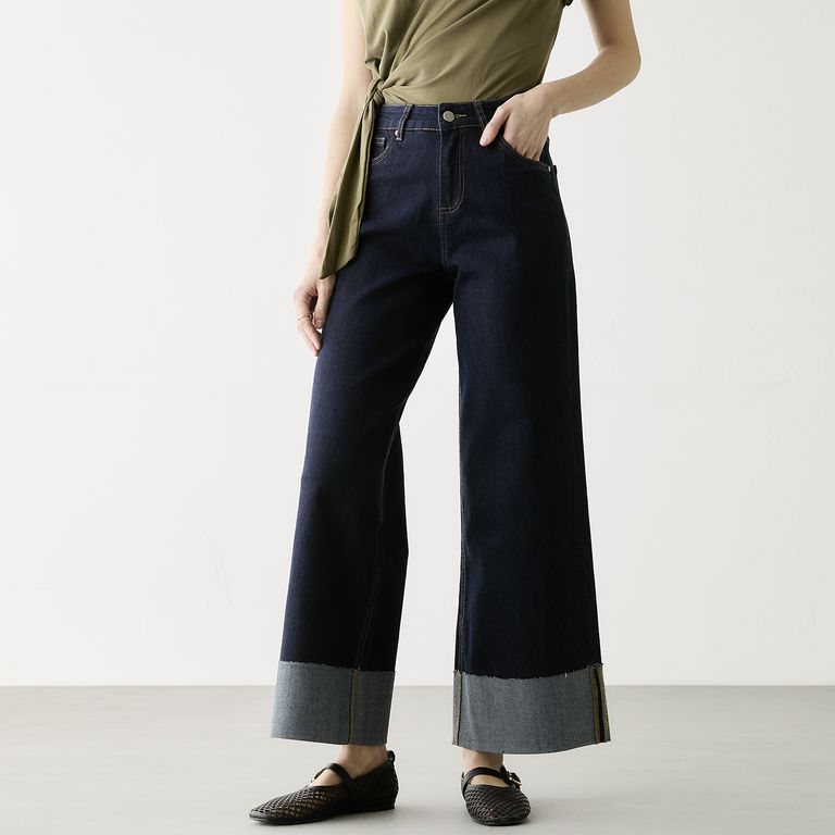 Jeans Folded Wide Leg Mujer