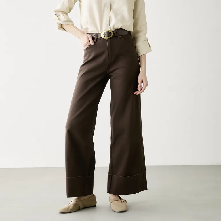 Jeans Folded Wide Leg Mujer