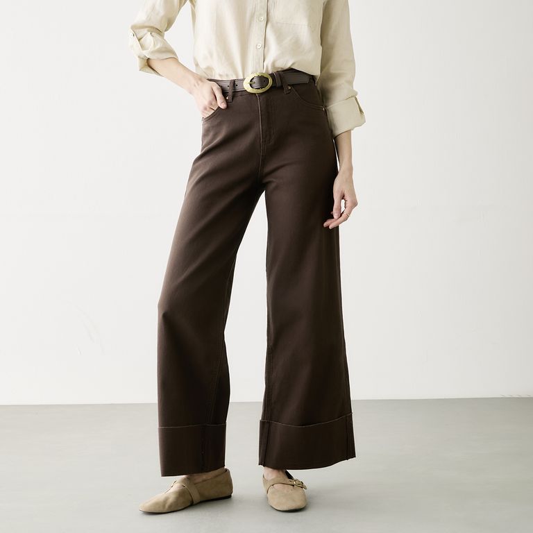 Jeans Folded Wide Leg Mujer