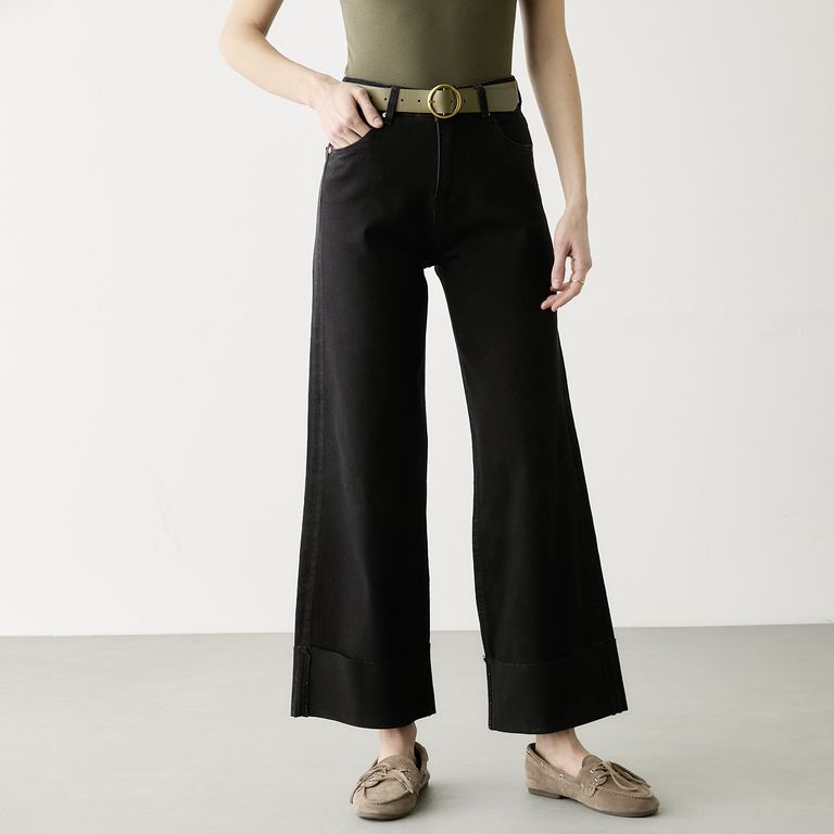 Jeans Folded Wide Leg Mujer