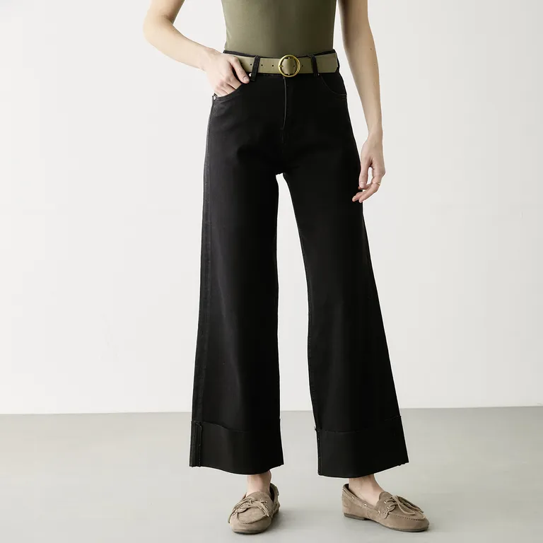 Jeans Folded Wide Leg Mujer