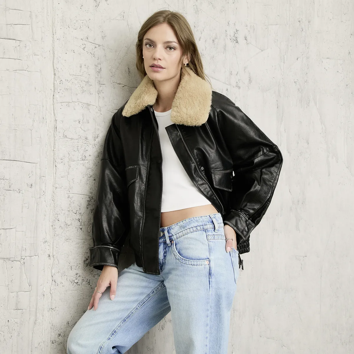 AMERICANINO - Chaqueta Cuello Pelo Mujer Americanino