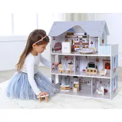 SCOOP - Casa Muñecas Madera Con Muebles 15 Pcs 74 Cms