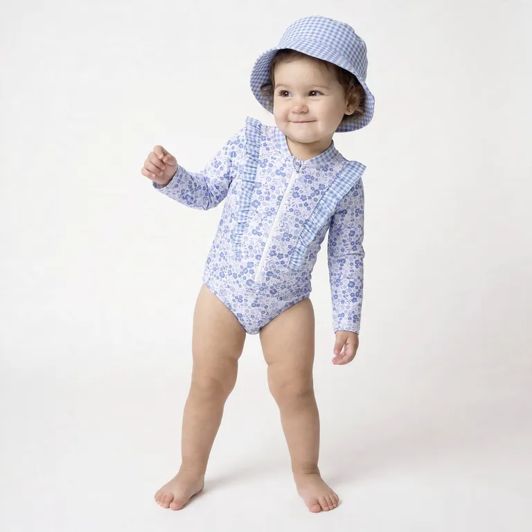Conjunto Traje De Baño Más Gorro Bebé Niña