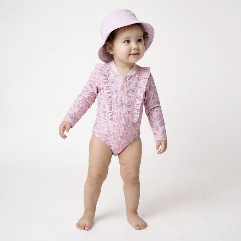 Conjunto Traje De Baño Más Gorro Bebé Niña