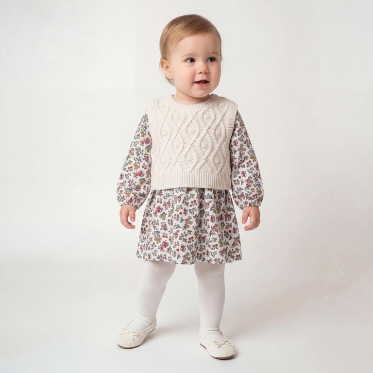 Conjunto Vestido + Sweater Bebé Niña