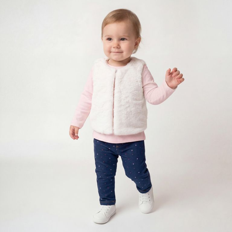 Conjunto Polera Más Pantalón Más Peludo Sin Mangas Bebé Niña