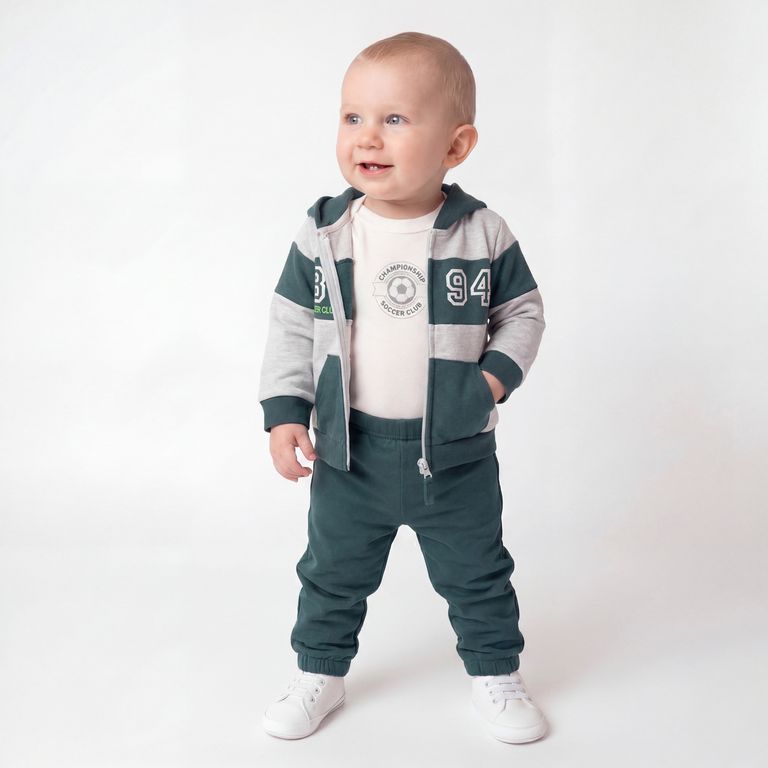 Conjunto Polerón Más Pantalón De Buzo Y Body Bebé Niño
