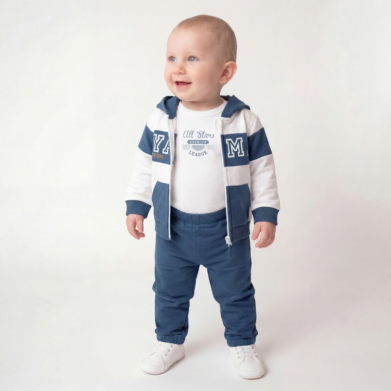 Conjunto Polerón Más Pantalón De Buzo Y Body Bebé Niño