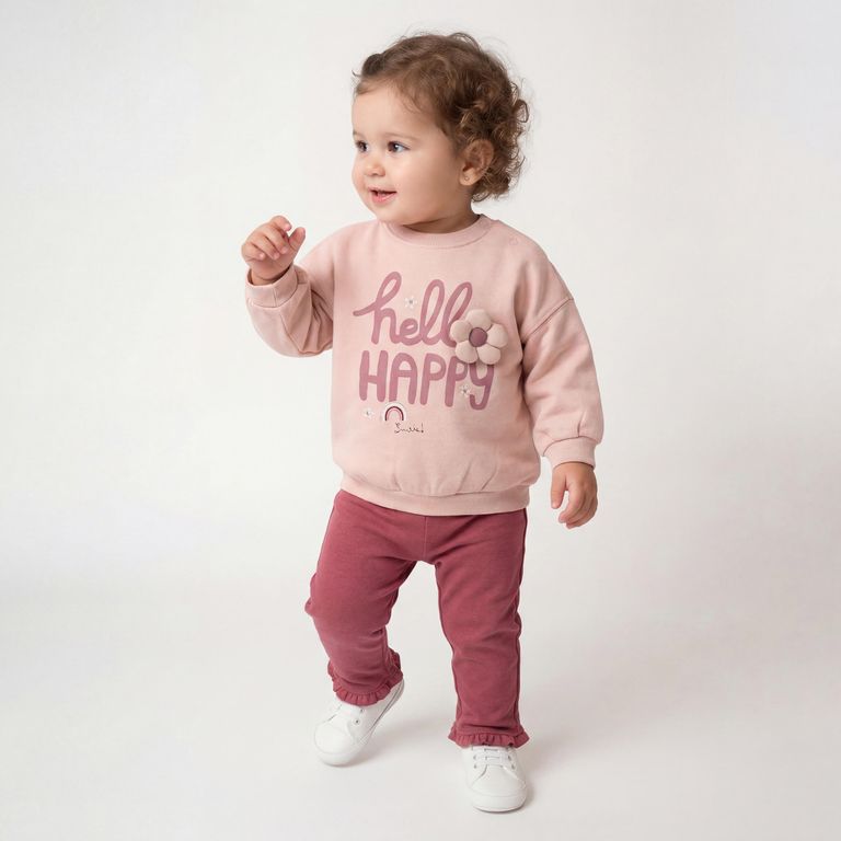 Conjunto Polerón Más Pantalón de Buzo y Body Bebé Niña