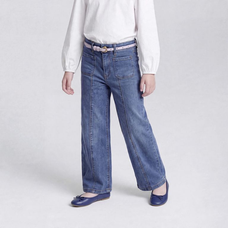Jeans Wide leg Niña Con Cinturón