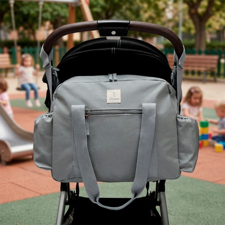 Bolso Maternal Pañalero Gris Con Mudador Portátil