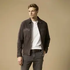 WOLF&HANK - Chaqueta 100% Cuero Gamuza Hombre Wolf & Hank