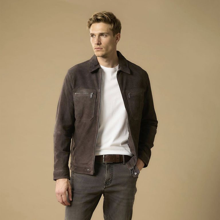 Chaqueta 100% Cuero Gamuza Hombre Wolf & Hank