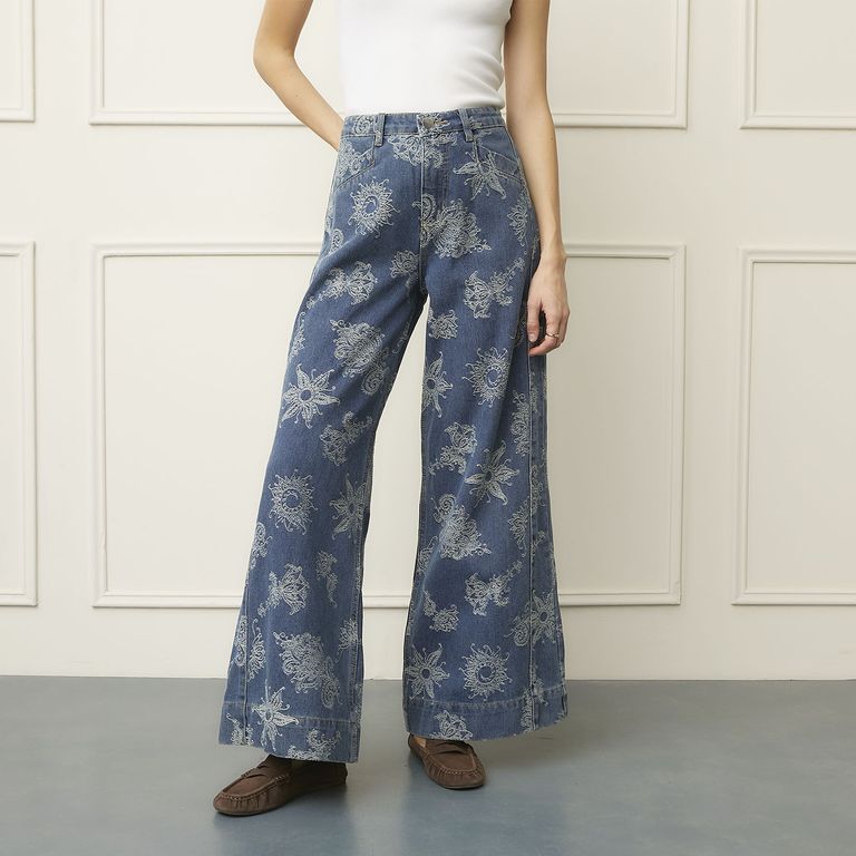 Jeans Wide Leg Tiro Alto Mujer