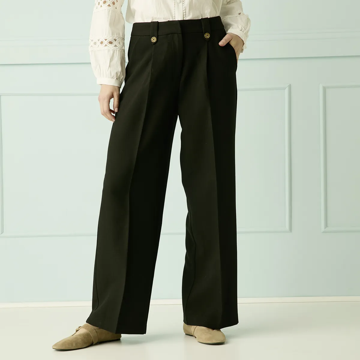 ELLE - Pantalón Tiro Alto Mujer Elle