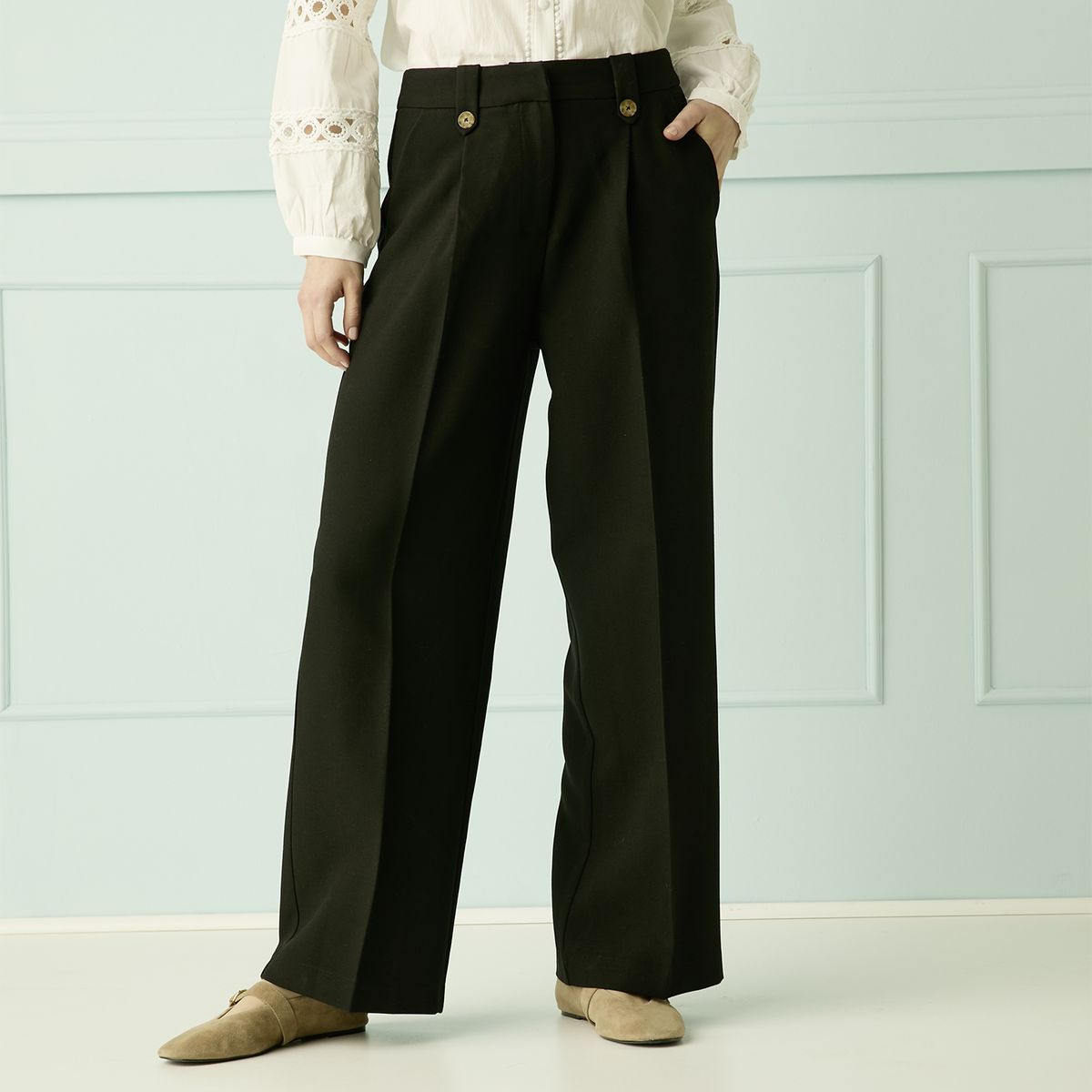 ELLE - Pantalón Tiro Alto Mujer Elle