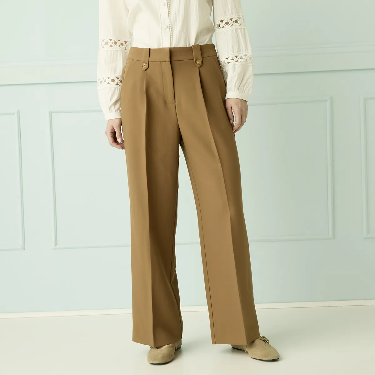 ELLE - Pantalón Tiro Alto Mujer Elle