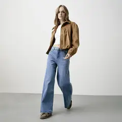 BASEMENT - Jeans Wide Leg Cinturón Tiro Medio Mujer