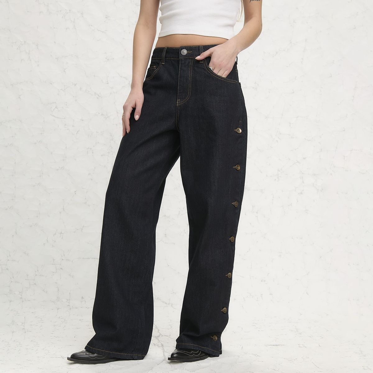 AMERICANINO - Jeans Wide Leg Tiro Medio Mujer Americanino