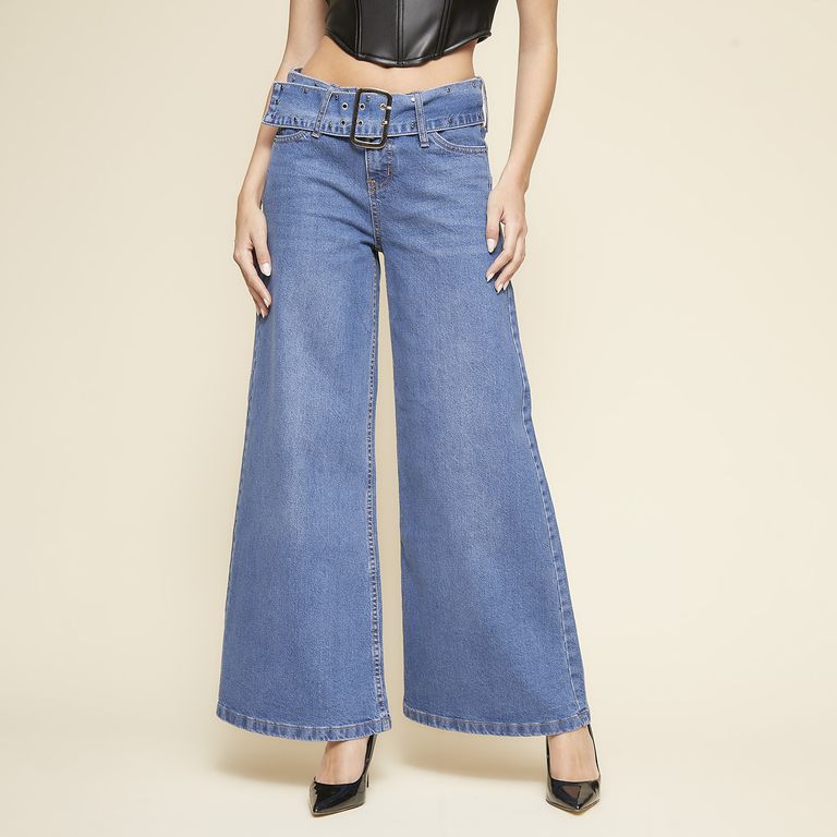 Jeans Wide Leg Tiro Bajo Mujer